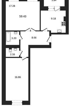 2-к квартира, вторичка, 59м2, 3/3 этаж