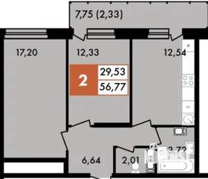 2-к квартира, вторичка, 56м2, 4/13 этаж