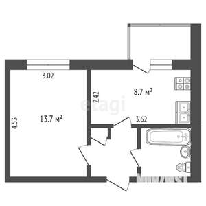 1-к квартира, вторичка, 30м2, 2/5 этаж