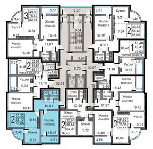2-к квартира, строящийся дом, 65м2, 13/19 этаж