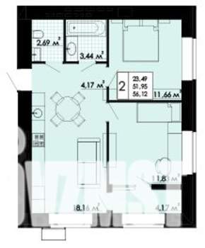 2-к квартира, строящийся дом, 54м2, 6/6 этаж