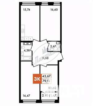 3-к квартира, сданный дом, 80м2, 5/13 этаж