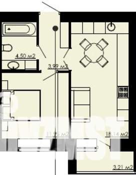1-к квартира, строящийся дом, 43м2, 8/9 этаж