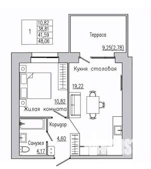 1-к квартира, вторичка, 42м2, 1/8 этаж