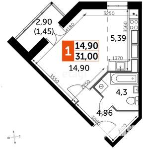 1-к квартира, вторичка, 31м2, 12/19 этаж