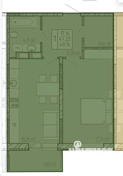 1-к квартира, вторичка, 49м2, 7/22 этаж