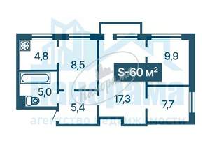 3-к квартира, вторичка, 59м2, 3/5 этаж
