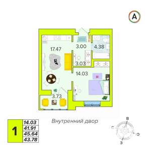 1-к квартира, вторичка, 44м2, 16/16 этаж