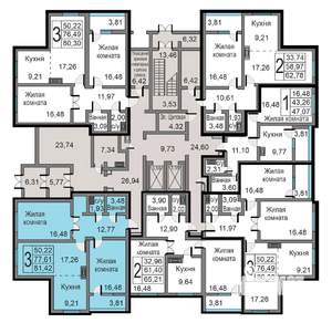 3-к квартира, строящийся дом, 81м2, 1/19 этаж