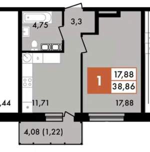 1-к квартира, вторичка, 38м2, 3/13 этаж