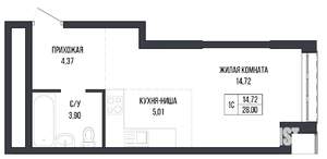 Студия квартира, вторичка, 28м2, 1/22 этаж