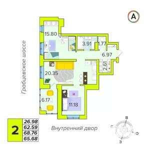 2-к квартира, вторичка, 66м2, 2/16 этаж