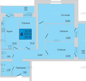 4-к квартира, вторичка, 111м2, 4/9 этаж