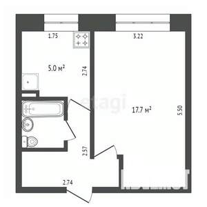 1-к квартира, вторичка, 27м2, 2/2 этаж