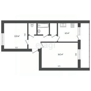 2-к квартира, вторичка, 49м2, 1/6 этаж