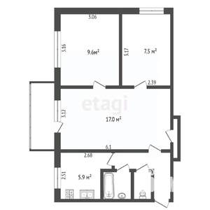 3-к квартира, вторичка, 50м2, 2/5 этаж