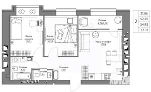 2-к квартира, строящийся дом, 57м2, 3/9 этаж