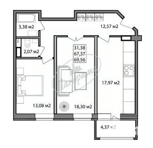 2-к квартира, вторичка, 67м2, 3/25 этаж