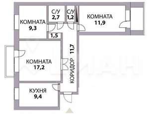 3-к квартира, вторичка, 72м2, 5/5 этаж