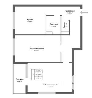 2-к квартира, вторичка, 70м2, 10/18 этаж