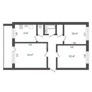 3-к квартира, вторичка, 60м2, 3/5 этаж