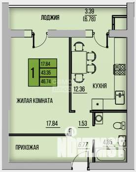 1-к квартира, вторичка, 47м2, 1/12 этаж