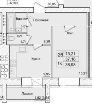 1-к квартира, вторичка, 39м2, 5/9 этаж