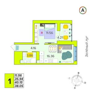 1-к квартира, вторичка, 38м2, 11/16 этаж