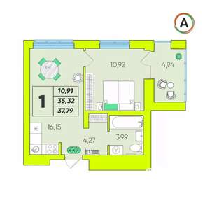 1-к квартира, вторичка, 38м2, 3/16 этаж
