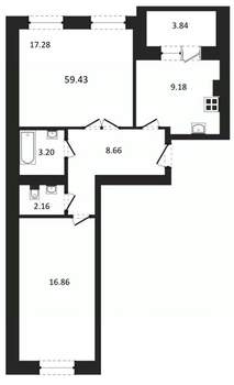2-к квартира, строящийся дом, 59м2, 1/3 этаж