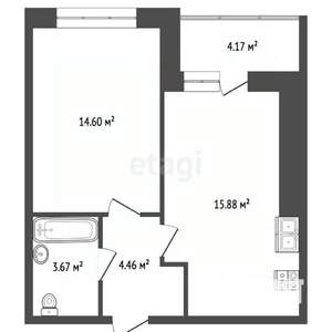 1-к квартира, вторичка, 39м2, 8/12 этаж