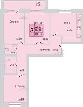 3-к квартира, вторичка, 88м2, 5/9 этаж