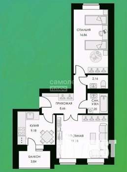 2-к квартира, вторичка, 59м2, 2/3 этаж