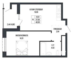 1-к квартира, вторичка, 40м2, 7/22 этаж