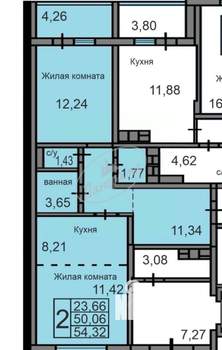 2-к квартира, вторичка, 54м2, 1/10 этаж