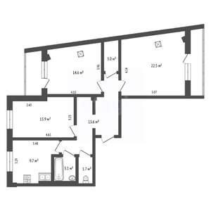 3-к квартира, вторичка, 82м2, 6/13 этаж