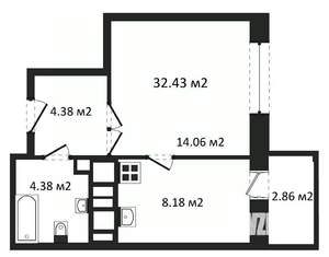 1-к квартира, вторичка, 32м2, 6/9 этаж