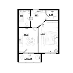 1-к квартира, вторичка, 44м2, 1/4 этаж