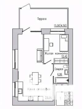 1-к квартира, вторичка, 49м2, 1/8 этаж