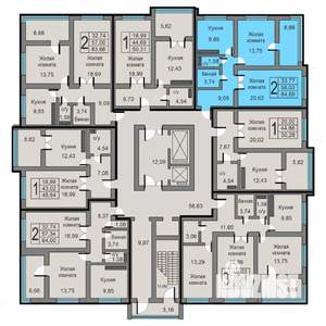2-к квартира, строящийся дом, 65м2, 4/19 этаж