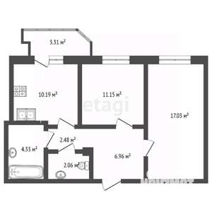 2-к квартира, вторичка, 56м2, 2/10 этаж