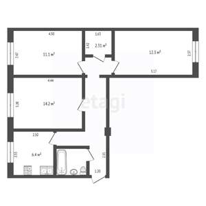 3-к квартира, вторичка, 59м2, 1/5 этаж