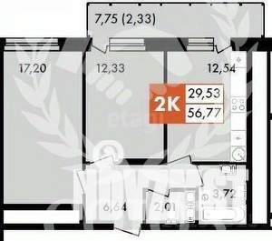 2-к квартира, вторичка, 57м2, 6/13 этаж