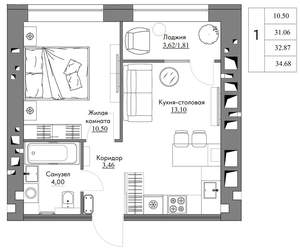 1-к квартира, вторичка, 35м2, 9/9 этаж