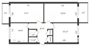 3-к квартира, вторичка, 69м2, 4/5 этаж