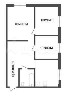 3-к квартира, вторичка, 51м2, 1/2 этаж