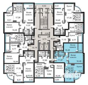 3-к квартира, строящийся дом, 84м2, 7/19 этаж