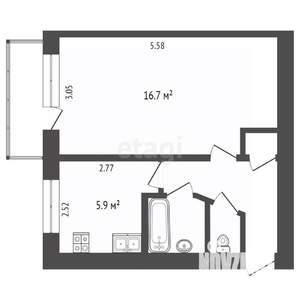 1-к квартира, вторичка, 31м2, 5/5 этаж