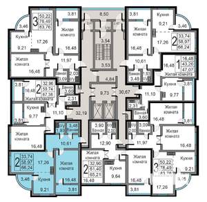2-к квартира, строящийся дом, 66м2, 4/19 этаж