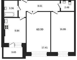 2-к квартира, вторичка, 61м2, 2/3 этаж